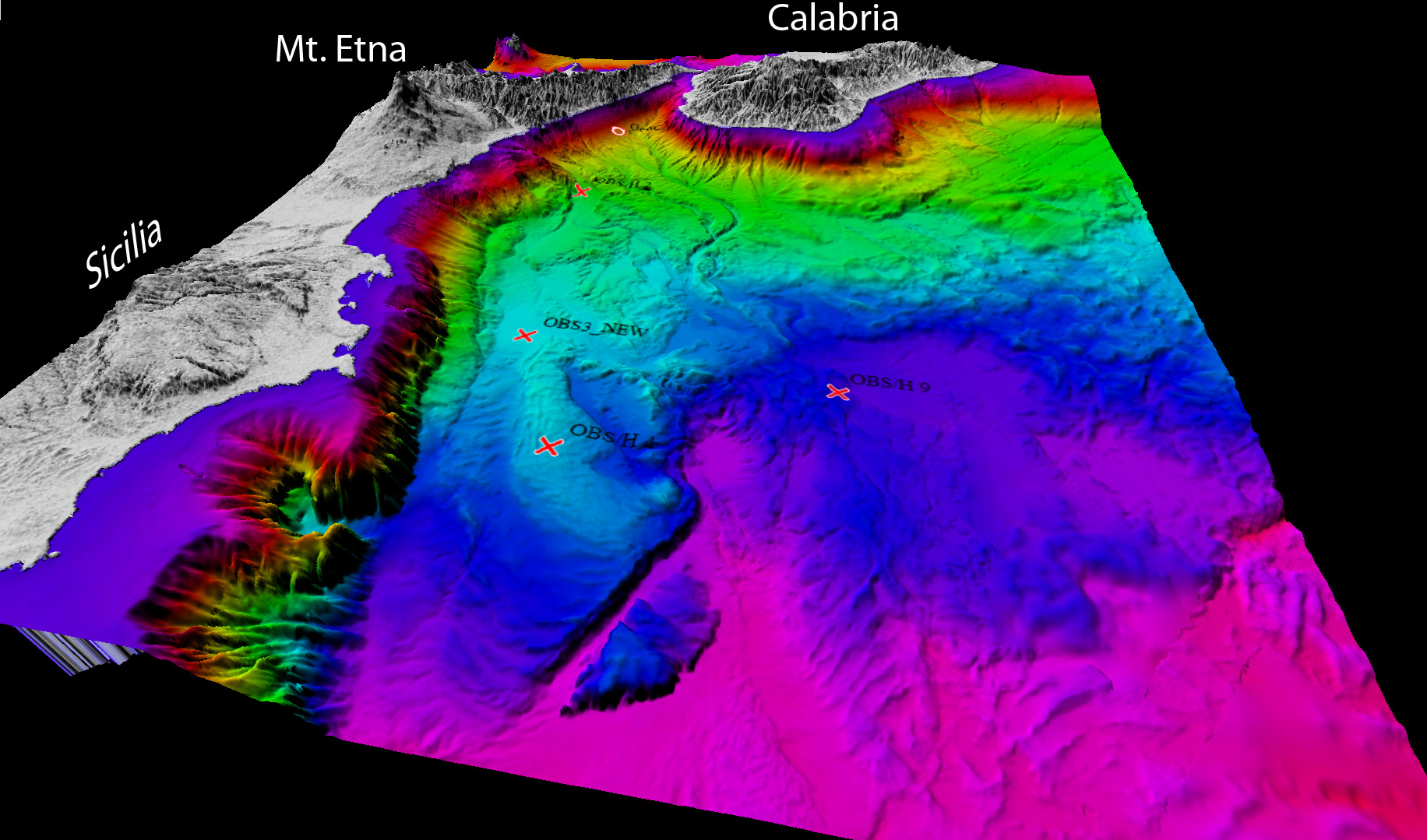 3D view of the Ionian Sea from high resolution multibeam bathymetry collected during the SEISMOFAULTS 2017 Oceanographic Cruise combined with EMODNET Digital Elevation Model